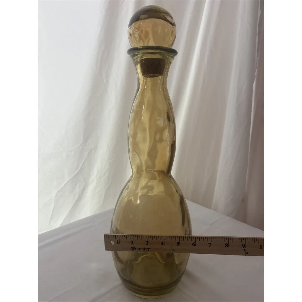 20” Vintage Amber Glass Decanter Bottle With Round Stopper-7lb Heavy Decorative